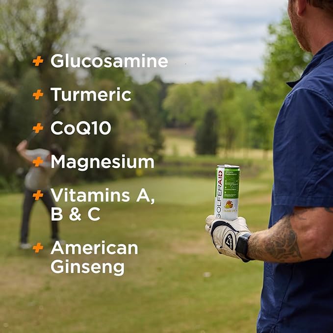 GOLFERAID Performance Blend, Up Your Golf Game, No Caffeine, Glucosamine, Turmeric, MSM, CoQ10, B-Complex, BCAAs and Electrolytes, 40 Calories, 100% Clean, Paleo, Vegan, 12 Fl Oz (Pack of 12)