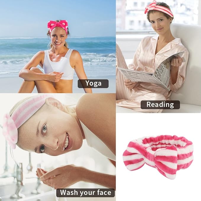 WHAVEL 6 Pack Pink Spa Headband Makeup Soft Skincare Shower Headbands Fluffy Head Wraps Hair Band for Washing Face