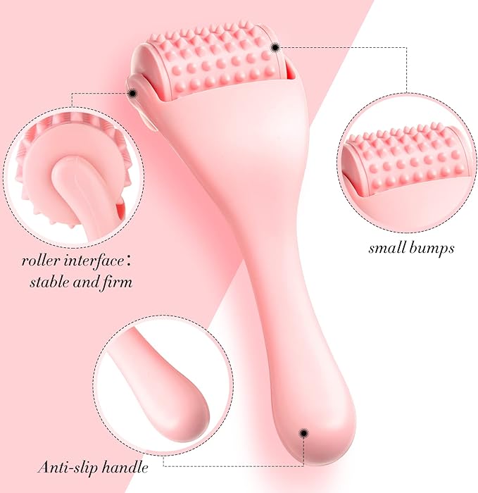 2 Pcs Muscle Roller Stick for Fascia Body Cellulite Face Massage - Manual Tools for Neck Arm Back Leg Relief - Deep Trigger Points Release (Pink)