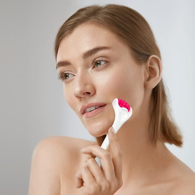 2 Pcs Muscle Roller Stick for Fascia Body Cellulite Face Massage - Manual Tools for Neck Arm Back Leg Relief - Deep Trigger Points Release (White, Rosy)