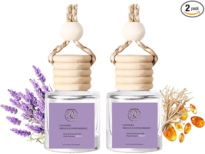 2Pack Lavender and French Juniper Berries Scented Automotive Air Freshener Set, Car Accessories Decoration Hanging Scented Car Diffuser for Men Women Best Gifts