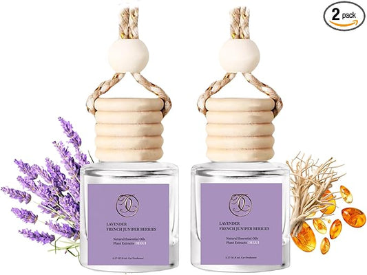 2Pack Lavender and French Juniper Berries Scented Automotive Air Freshener Set, Car Accessories Decoration Hanging Scented Car Diffuser for Men Women Best Gifts