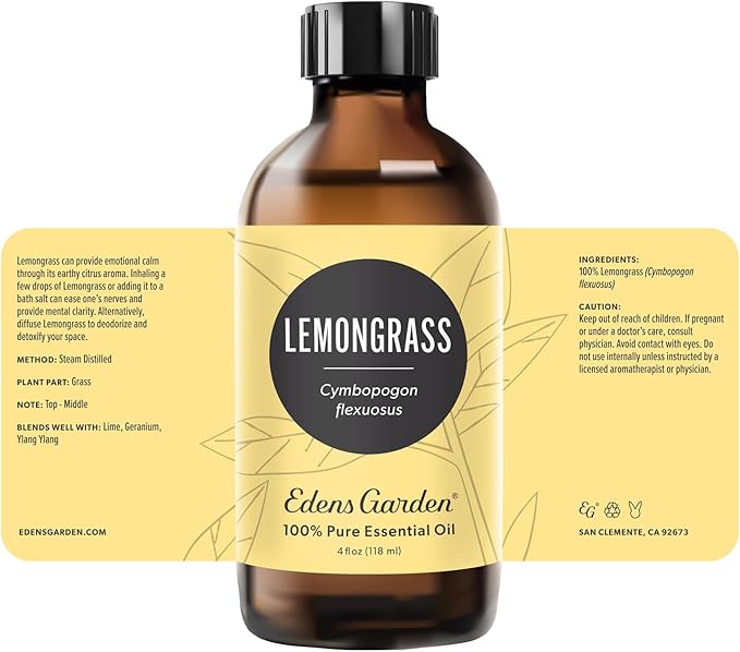 Edens Garden Lemongrass Essential Oil- 100% Pure Premium Grade, Undiluted, Natural, Therapeutic, Aromatherapy, The Best for Diffuser, Candle, Laundry, Humidifiers 118 ml (4 fl oz)