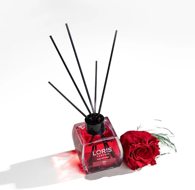 Loris Reed Diffuser - Rose - Aromatic Home Fragrance with Natural Essential Oils, 4.06 fl oz/120 mL – Long‑Lasting, Non‑Toxic, Gift Ready Scented Diffuser with Sticks for Room & Bathroom