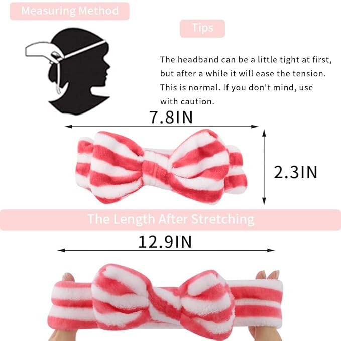 WHAVEL 6 Pack Pink Spa Headband Makeup Soft Skincare Shower Headbands Fluffy Head Wraps Hair Band for Washing Face