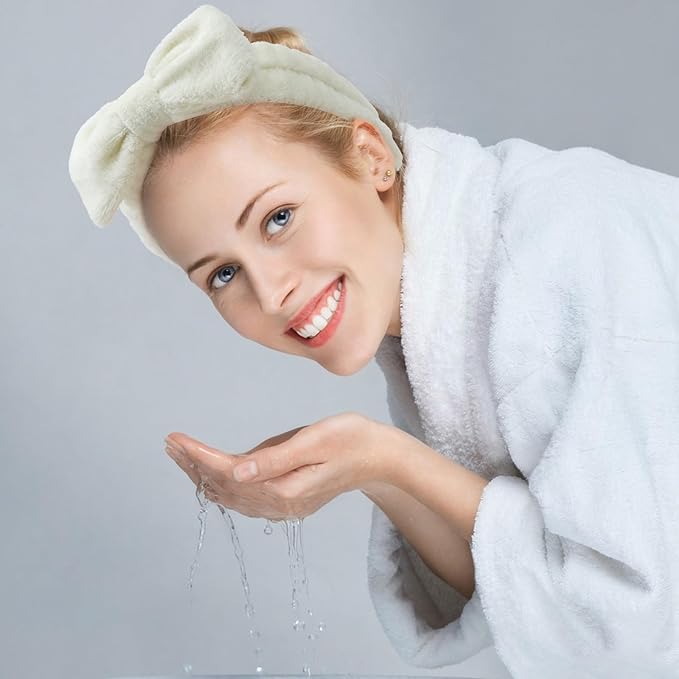 8 Pack Beige SKincare Headband for Washing Face,Spa Headbands for Women Girls Cute Bow Headbands for Makeup Face Wash Hair bands Slumber Party Supplies