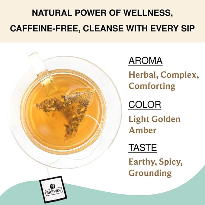 BREWIX, Ayurvedic Detox Herbal Tea Bags (30 Pyramid Tea Bags) Caffeine-Free Herbal Tea | Cleansing Formula with Traditional Ayurvedic Herbs | Supports Digestion, Balance & Daily Vitality