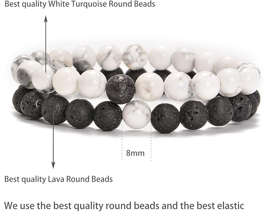 AD Beads 2Pcs His & Hers Distance Beads Bracelets Elastic Natural Stone Yoga Bracelet