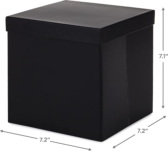 Hallmark Medium Gift Box with Lid and Shredded Paper Fill (Black 7 inch Box) for Weddings, Graduations, Birthdays, Father's Day, Groomsmen Gifts, All Occasion