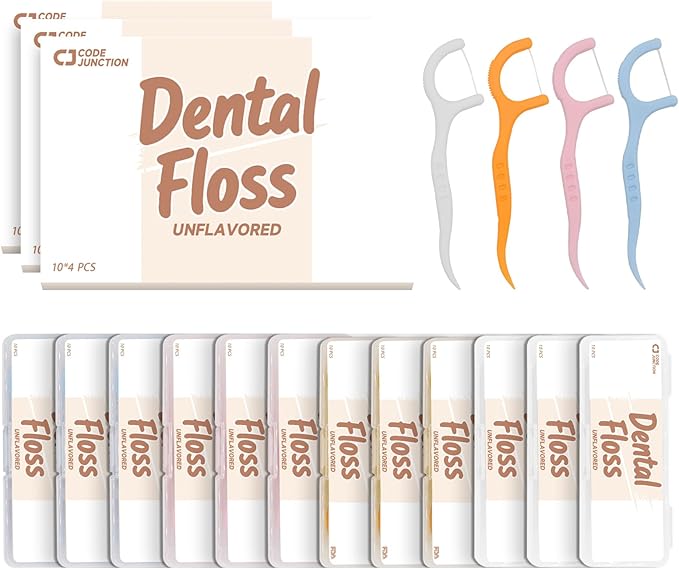 Unflavored Travel Floss Picks, Dental Floss for Adults, 120 Count (3 Boxes of 4 Travel Packs)