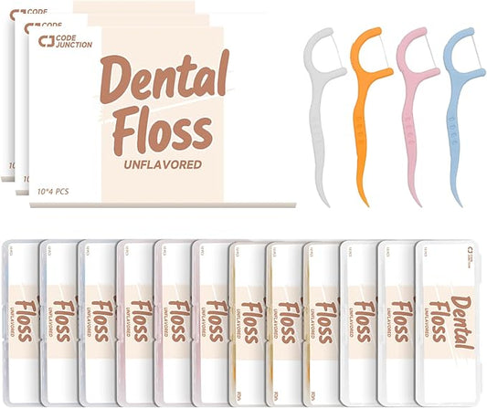 Unflavored Travel Floss Picks, Dental Floss for Adults, 120 Count (3 Boxes of 4 Travel Packs)