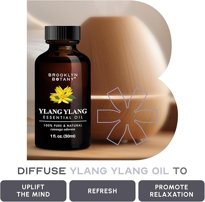 Brooklyn Botany Ylang Ylang Essential Oil - 100% Pure and Natural - Premium Grade Oil with Dropper - for Aromatherapy and Diffuser - 1 Fl Oz
