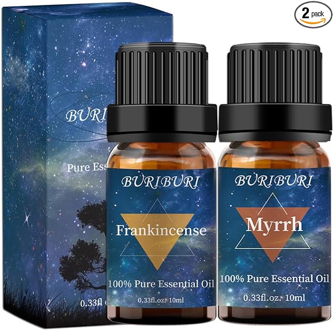 BURIBURI Frankincense Oil and Myrrh Essential Oils Gift Set, 100% Pure, Natural, Organic Aromatherapy Frankincense Fragrance Oils for Diffuser, Massage - 2 x 10ML