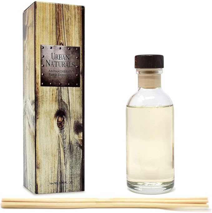 Urban Naturals Black Teakwood Reed Diffuser Scent Sticks Gift Set | Mahogany & Black Teakwood blend with Lavender, Geranium & Oak Wood | Scented Oil for Mid to Large Size Rooms. Vegan. Made in the USA