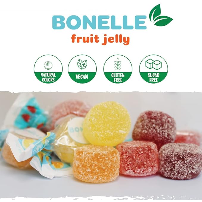 Bonelle Sugar Free Fruit Jelly Candy | 1 Pound Bag | Individually Wrapped Sugar Free Candy | Naturally Flavored Dye Free Candies | Assorted Flavors Italian Jellies
