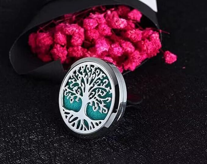 2Psc Car Essential Oil Diffuser Locket Tree of Life Pattern Stainless Steel Car Air Fresheners Vent Clips Decorative