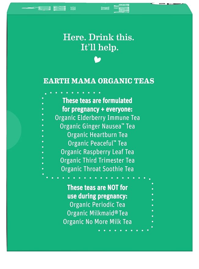 Earth Mama Organic Peaceful™ Tea | Stress Less! Calming, Relaxing Herbal Blend Safe for Pregnancy & Beyond, 16 Teabags Per Box