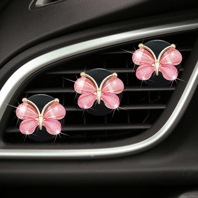 Cute Butterfly Air Vent Clips,3 Pcs Pink Butterfly Car Air Fresheners Vent Clips Long Lasting Diffuser Interior Decor Charm Car Decoration Cute Accessories for Women Girls