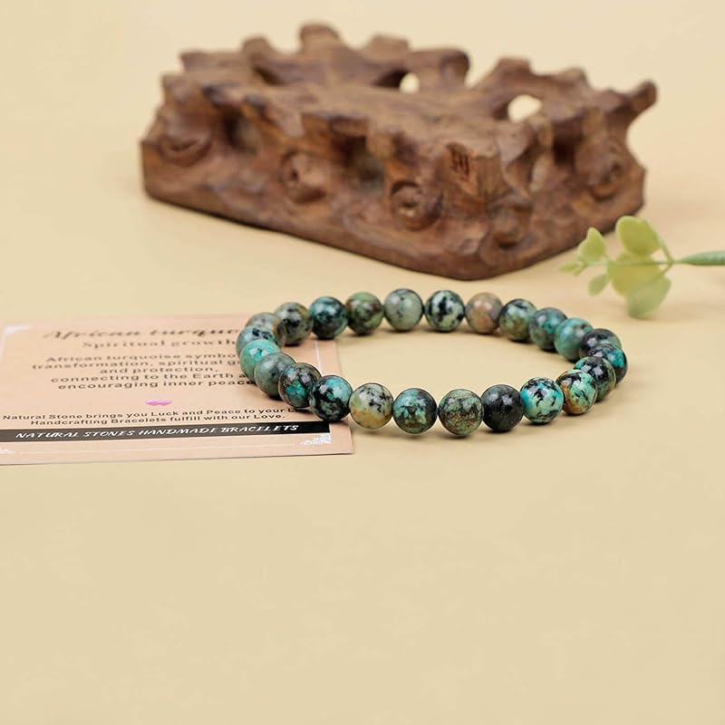 AD Beads Handmade Gemstone Stretch Elastic Bracelet Crystal Healing Reiki Nature's Beauty and Spiritual Essence Unisex (4mm, African Turquoise (Spiritual growth))