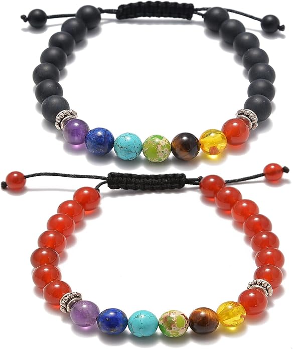 AD Beads 2Pcs His & Hers Distance Beads Bracelets Elastic Natural Stone Yoga Bracelet