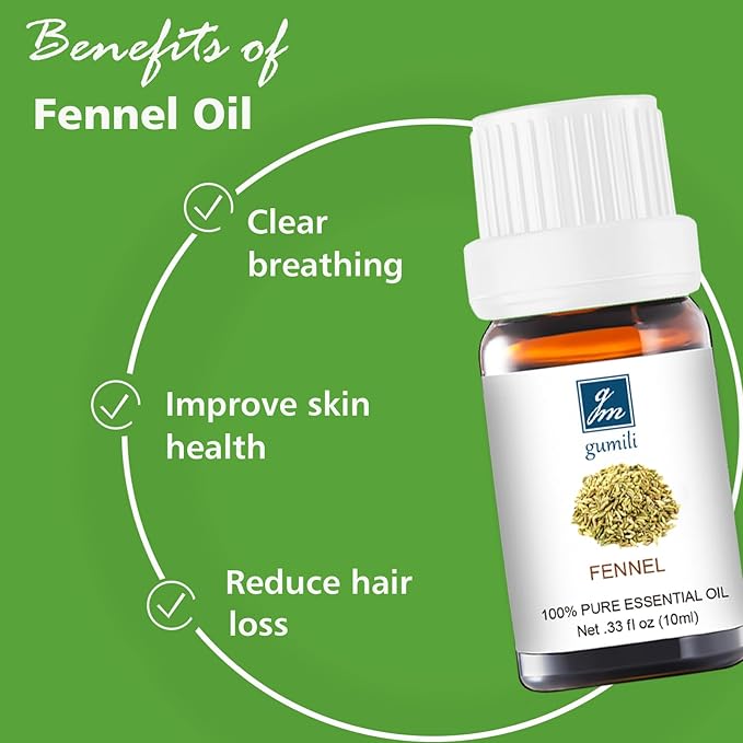 Fennel Essential Oil 10ml - 100% Pure Natural Fennel Oil for Diffuser, Aromatherapy, Massage, DIY Skincare, Sweet Herbal Scent