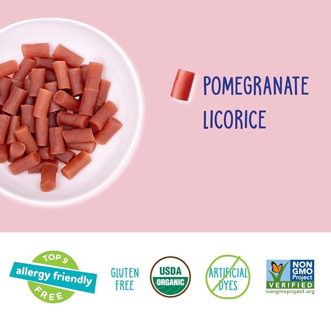 YumEarth Organic Gluten Free Pomegranate Licorice Snack Packs - Allergy Friendly, Gluten Free, Non-GMO, Vegan, No Artificial Flavors or Dyes - 5 Ounce (Pack of 6)