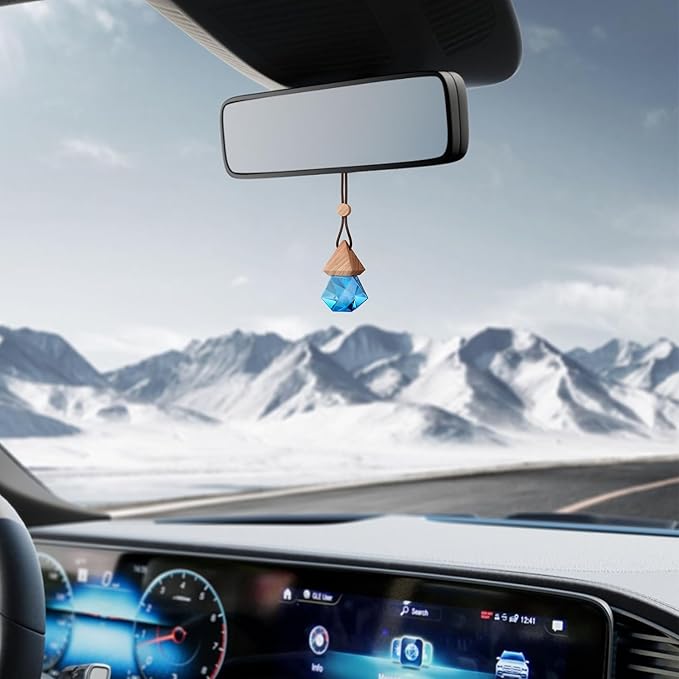 Car Air Freshener Hanging, 2 Pcs Blue Ocean Scent Drift Car Air Freshener, Wooden Fragrance Expanding Bottle Cap, 10ml Per Bottle, Used for Car Decoration and Fresh Air (Ocean)