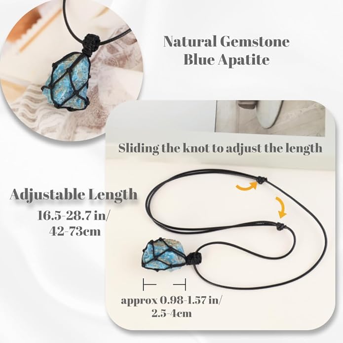 Handmade Natural Gemstone Crystal Pendant Necklace Stone Holder Necklace Cord Net Necklace with Adjustable Length for Women Men