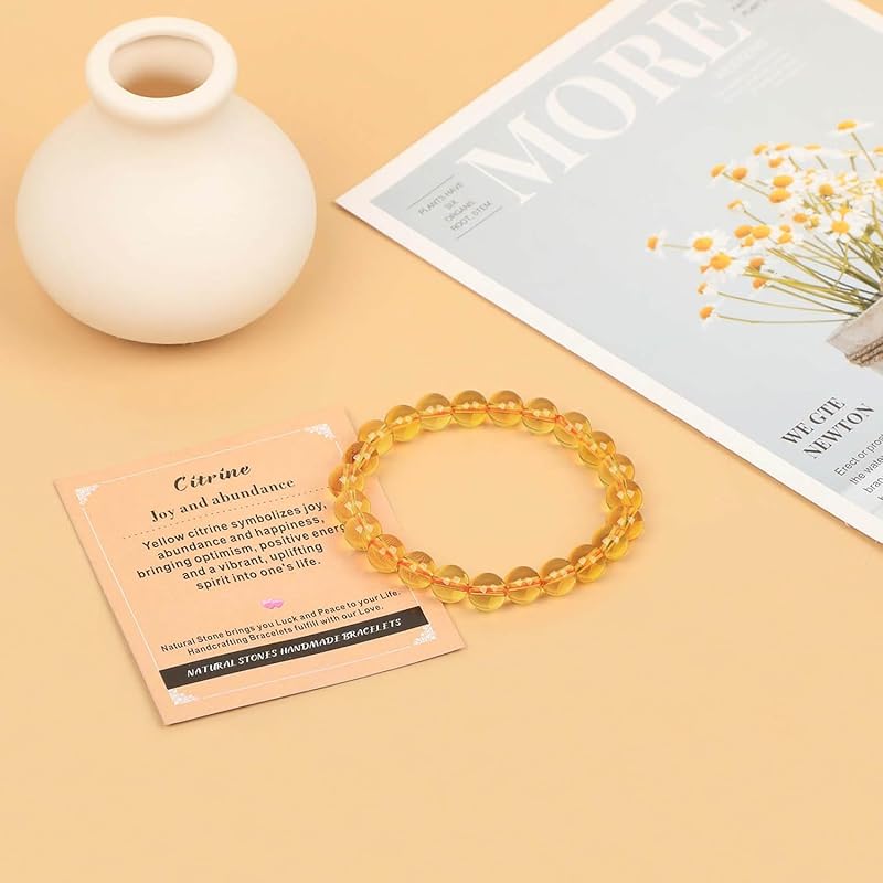 AD Beads Handmade Gemstone Stretch Elastic Bracelet Crystal Healing Reiki Nature's Beauty and Spiritual Essence Unisex (10mm, Citrine (Joy and abundance))