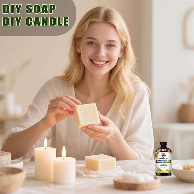 Honeysuckle Essential Oil (4 oz/120 ml) — Honeysuckle Oils for Aromatherapy, diffusers, humidifiers, Home fragrances, DIY Skincare, soap Making, DIY Candle, Relaxation, Yoga, and Meditation