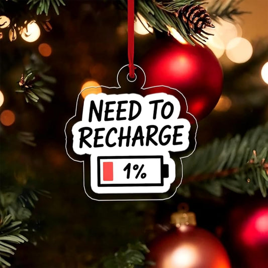Funny Need To Recharge One Percent Ornament, Battery Ornament, Custom Tech Christmas Ornament, Gamer Gift, Low Power Gag Gift Acrylic Ornament – Personalized Christmas Tree