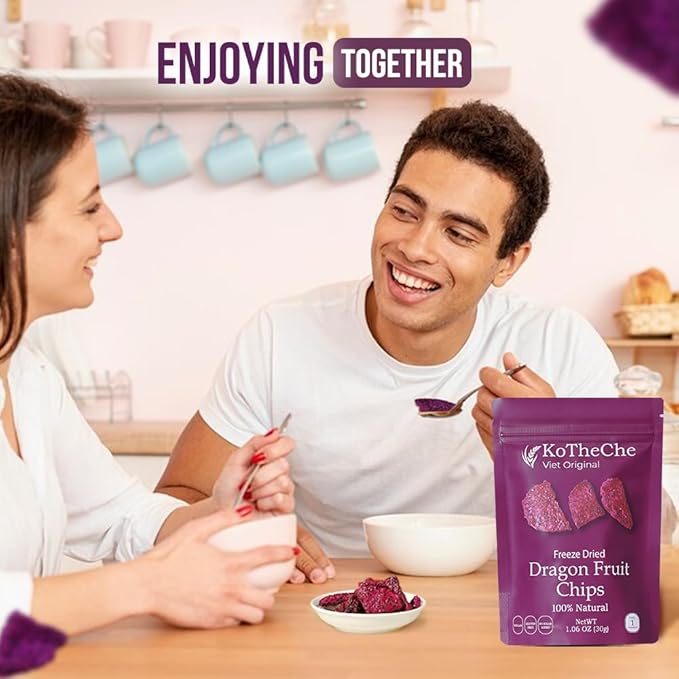 KOTHECHE Dragon Freeze Dried Fruit, 1.08 Oz (Pack of 4), Low Calorie Snacks, Gluten Free Snacks, Healthy Vegan Chips, No Sugar Added, Low Carb, Dehydrated Fruit, Resealable Bag for Kids and Adults