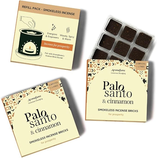 Palo Santo & Cinnamon Smokeless Incense Bricks Refill | 3 x 9 Bricks | Aromatherapy | Smudging | Made with Essential Oils | Natural Air fresheners for Home | Spiritual Meditation Accessories