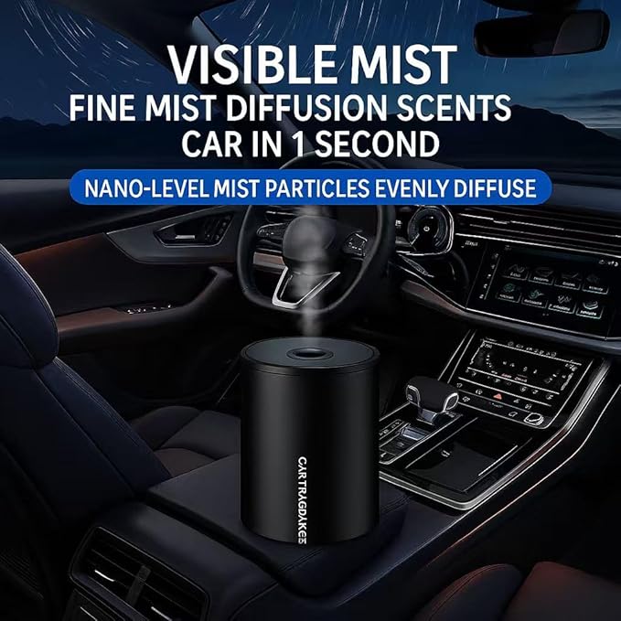 Essential Car Waterless Oil Diffuser: Wireless Rechargeable, Portable Aromatherapy Diffuser with Quiet Mist, Long Battery Life Air Freshener for Home Office Desk, Compact Black Design