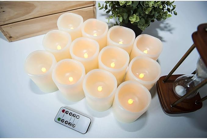 Hausware Flameless Candles Battery Operated Candles Set of 12 (D: 3" x H: 4") Real Wax Pillar Flickering Candles LED Flameless Candles with Remote and Timer Control (Ivory Color)