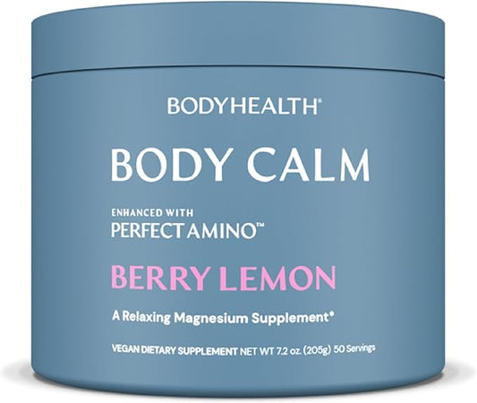 BodyHealth Body Calm Enhanced with PerfectAmino, High Absorption Magnesium Supplement for Men and Women, Magnesium Powder for Sleep, Berry Lemon (50 Servings)
