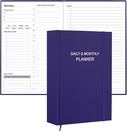 Daily & Monthly Planner for 2025 2026 or Anytime - ADHD Planner Two Pages Per Day, Daily Planner Undated to Increase Focus, Eliminate Overwhelm, Achieve Your Biggest Goals, 5.8'' × 8.3'', Purple