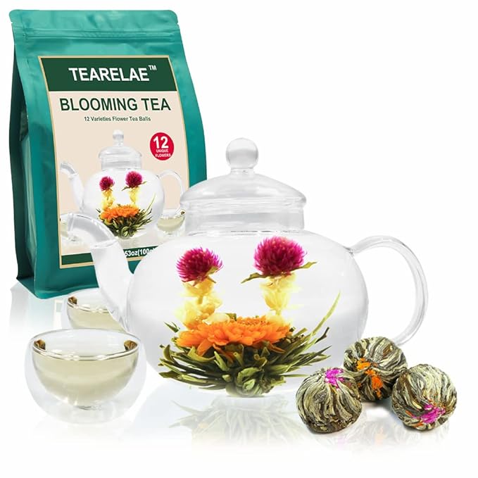 TEARELAE Blooming Tea Flowers - 12pcs Individually Sealed Flowering Balls - Hand-Tied Natural Green Tea Leaves & Edible Flowers - Gifts For Lovers (Pack of 2)