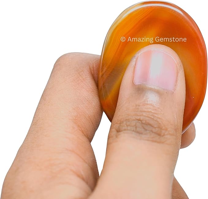 Amazing Gemstone Carnelian Onyx Worry Stone, Healing Crystals - Piedra Crystal Fidget for Gift, Meditation, Calming, Relaxation, Stress Relief