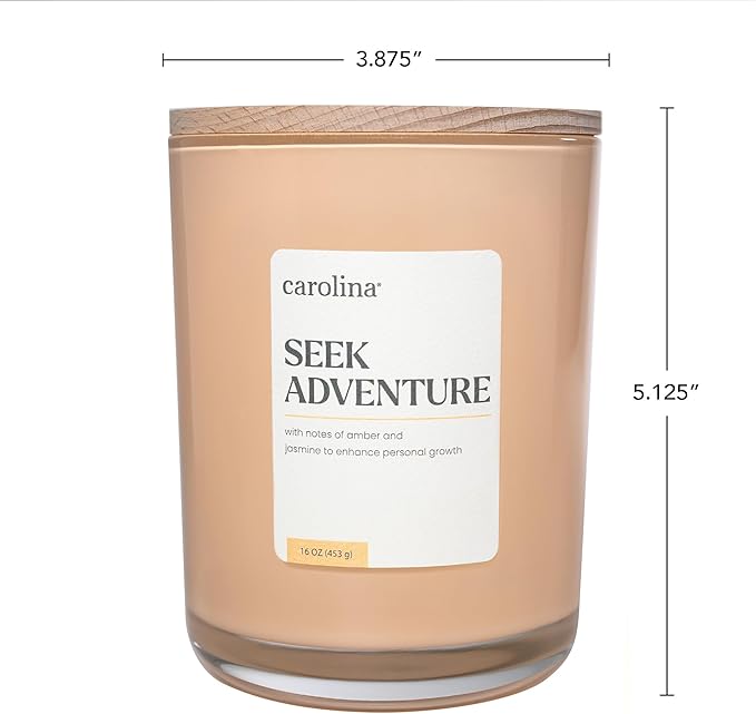 Carolina Seek Adventure Scented Candle, 16 oz Amber & Jasmine Scented, 2 Wick Wellness Relaxing Candle, 60H Burn Time, Ideal for Creating a Welcoming Home - Made in The USA