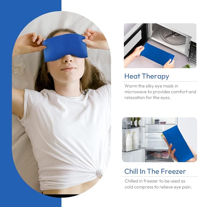 Eye Pillows for Relaxation, Yoga Eye Pillow for Meditation, Microwavable Weighted Eye Pillow for Yoga, Moist Heat & Cold Eye Compress No Scent (Blue)
