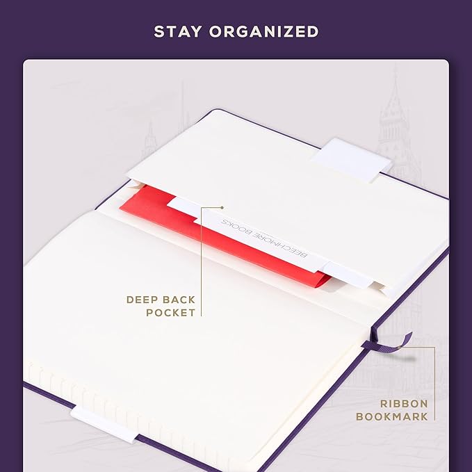 BEECHMORE BOOKS Lined Journal Notebook, 5.8 x 8.3 inch, A5 160 Lined Pages, Hardcover Leather Journals for Women, Men, Writing and Notebooks for Work - 120 GSM Thick Paper, Gifts Box Included