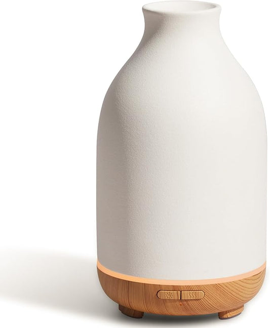 InnoGear Essential Oil Diffuser, 150ml Ceramic Stone Diffuser Handcrafted Aromatherapy Diffusers Ultrasonic Cool Mist Humidifier Vaporizor with 2 Mist Modes Waterless Auto Off for Room Office, White