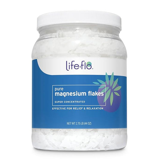 LIFE-FLO Pure Magnesium Bath Flakes - Epsom Salt Soak Alternative - Unscented Magnesium Flakes from The Zechstein Seabed - Relaxing Foot Bath with Ancient Trace Minerals - 60-Day Guarantee, 44oz