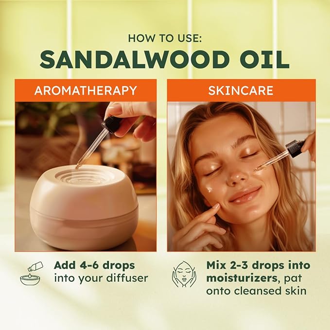 KUKKA Sandalwood Essential Oils - 4 Fl Oz - for Hair, Skin, Diffuser, Aromatherapy & DIY Soap Making Scent