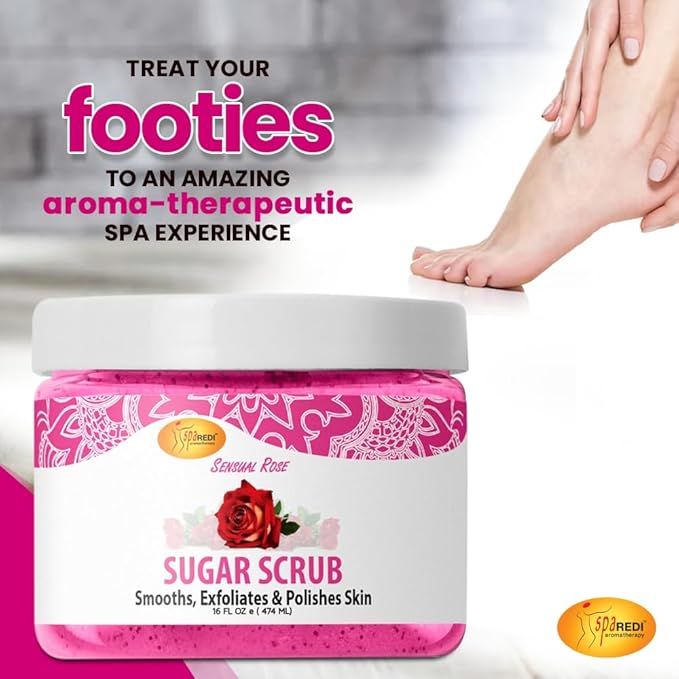 SPA REDI – Sugar Body Scrub, Sensual Rose, 16 Oz, Exfoliating, Moisturizing, Hydrating and Nourishing, Glow, Polish, Smooth and Fresh Skin - Body Exfoliator