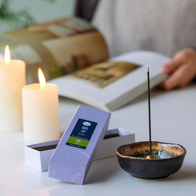 Asayu Japanese Low Smoke Green Tea Incense Sticks 20g Sample Size, 100% Made in Japan with Less Irritation, Non-Toxic Matcha Incense for Morning Energy, Yoga, Meditation or Mindfulness