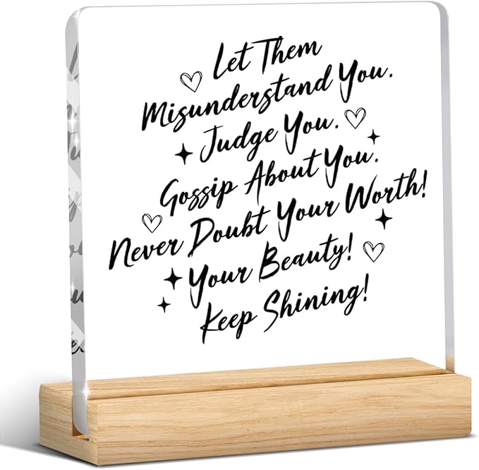 Let Them Mental Health Quotes Decor Motivational Mental Health Self Love Gifts for Women Men, Therapy Office Acrylic Sign With Wooden Decoration for Therapist Office Bedroom Dorm Apartment Decor