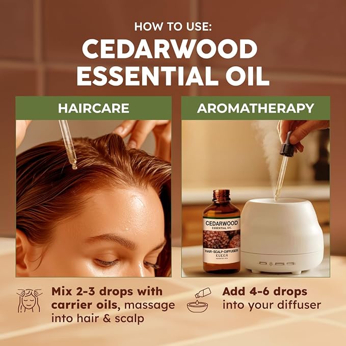 KUKKA Cedarwood Essential Oils - 4 Fl Oz - for Hair, Skin, Diffuser, Aromatherapy & DIY Soap Making Scent