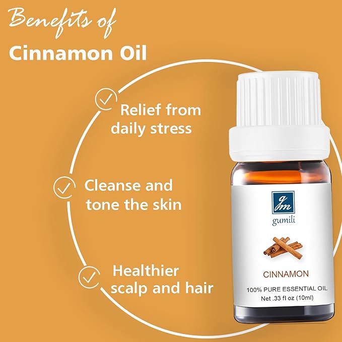 Cinnamon Oil - Pure Organic Essential Oil for Diffuser, Spray, Massage, DIY Candles & Soap - Cinnamon Bark Oil, 10mL